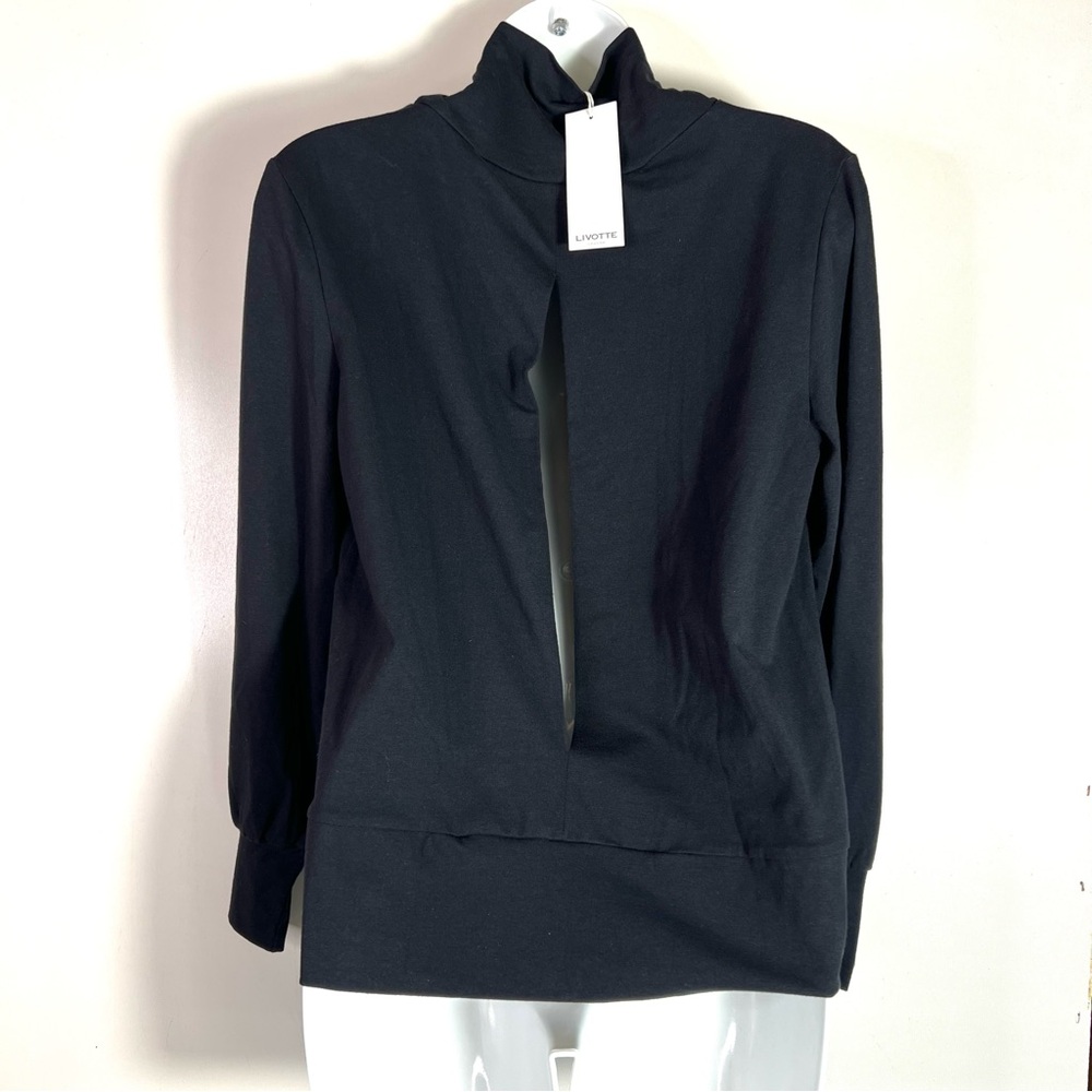 NWT Livotte Long Sleeve Back Cutout Top Black Size Medium - Picture 2 of 11